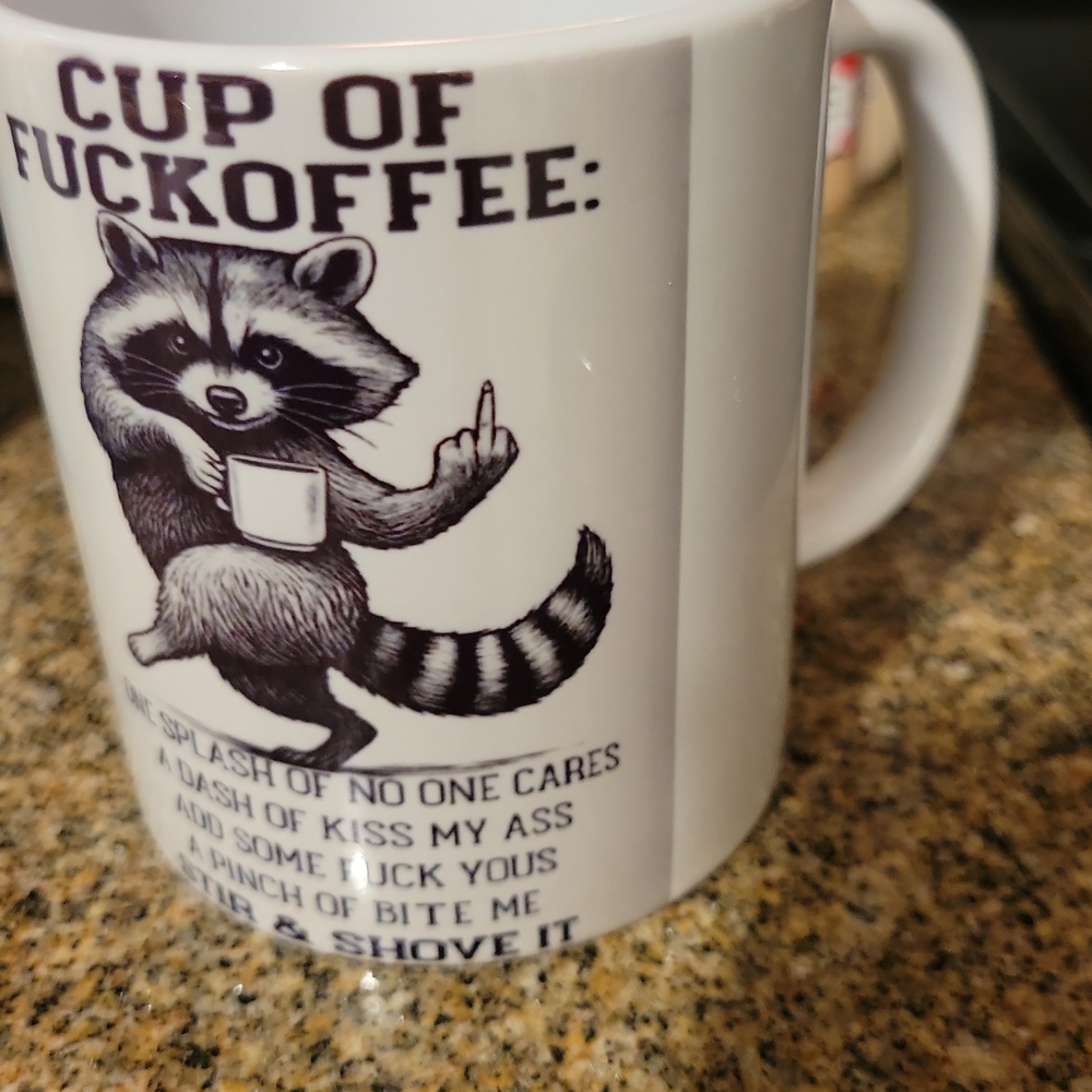 Humorous Raccoon Coffee Mug - White - Picture 2 of 2